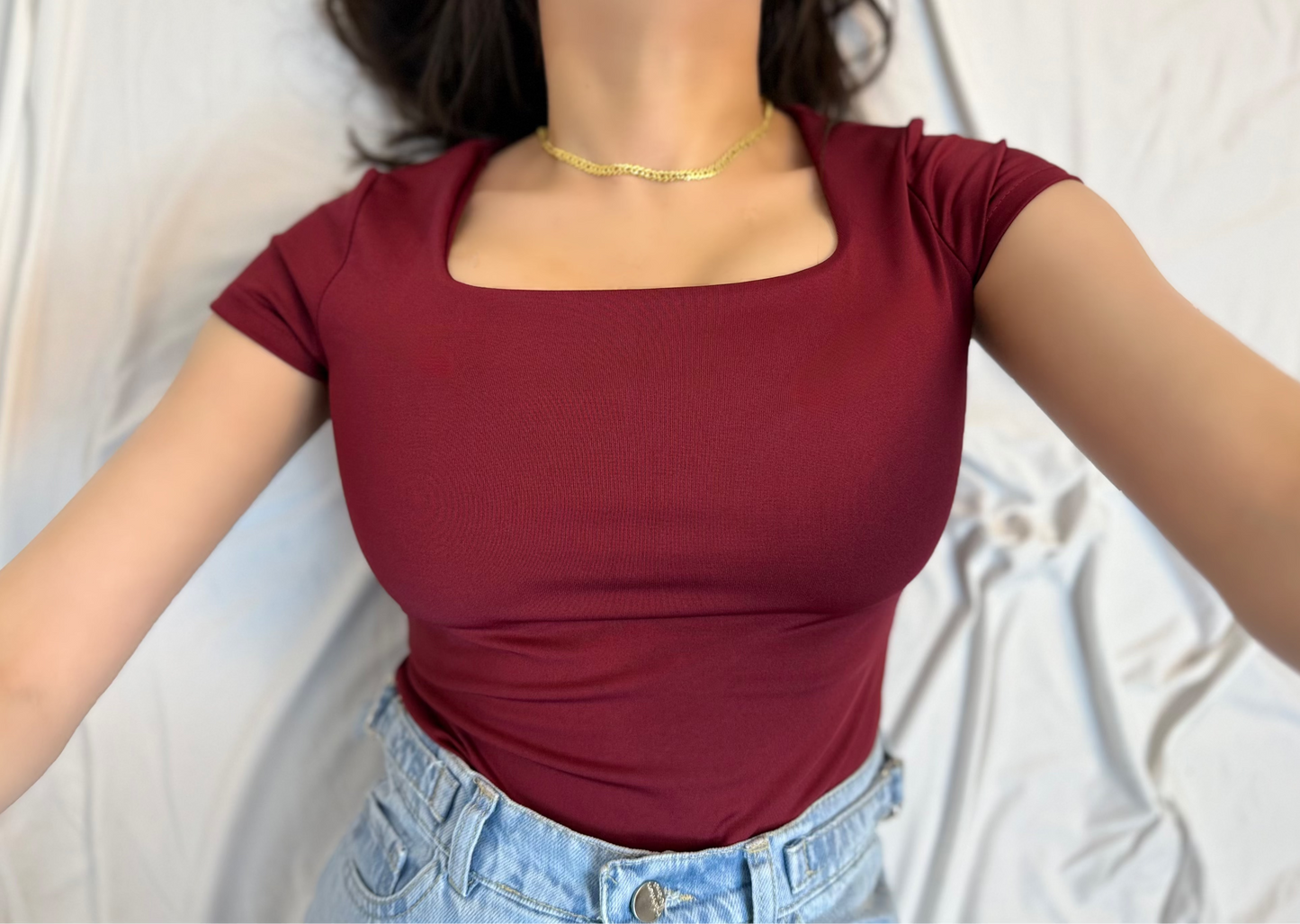 Square neck short sleeve bodysuit code(829)
