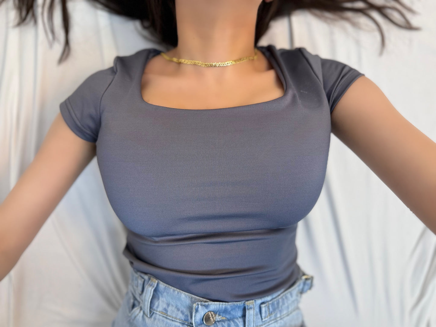 Square neck short sleeve bodysuit code(829)